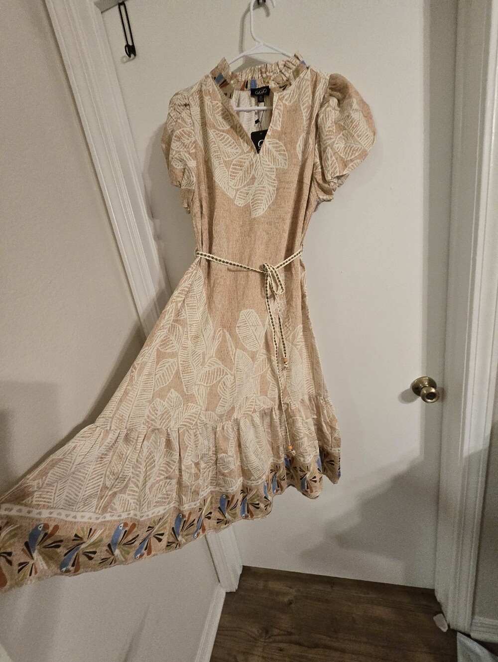 GIGIO Bohemian Cream Midi Dress with Flowered Hem Sz M - Picture 5 of 17